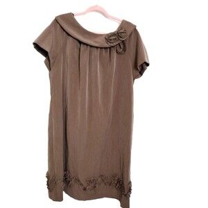 R&M Richards Woman  Brown 3D Floral Embroidery Mid Dress Size  16W
